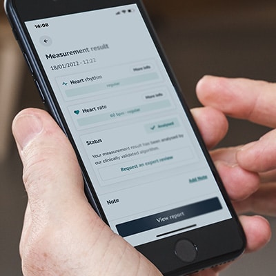 Een FibriCheck-meetresultaat op een telefoon